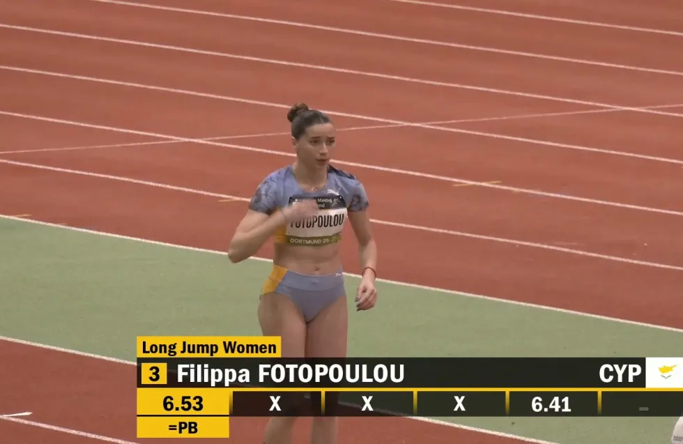 Iσοφάριση παγκύπριου ρεκόρ κλειστού στο μήκος από τη Φιλίππα Φωτοπούλου